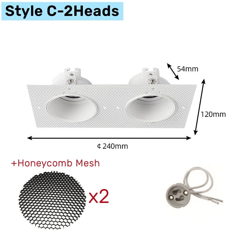 Trimless Square LED Downlight Frame Double Head GU10 MR16