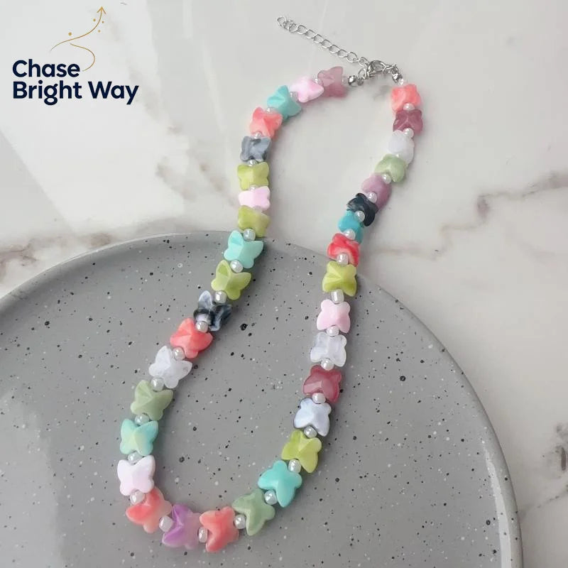 Y2K Heart Beaded Choker Necklace – Colorful Adjustable