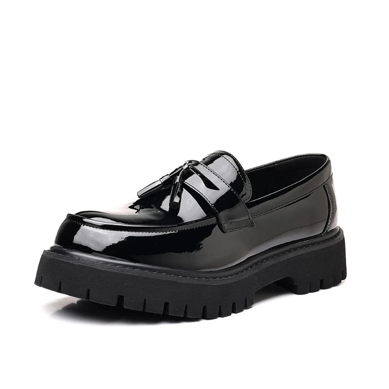 Men's Two-Tone Tassel Platform Loafers – Chunky Sole Slip-On