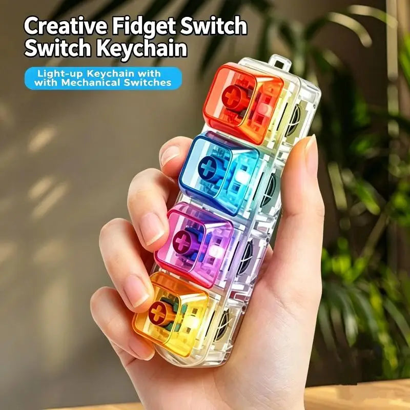 Mechanical Keyboard Fidget Keychain – LED Light-Up Press Toy