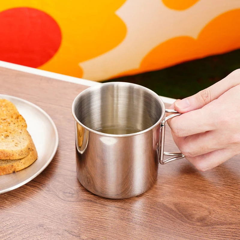 Stainless Steel Folding Handle Camping Cup – Portable Carabiner