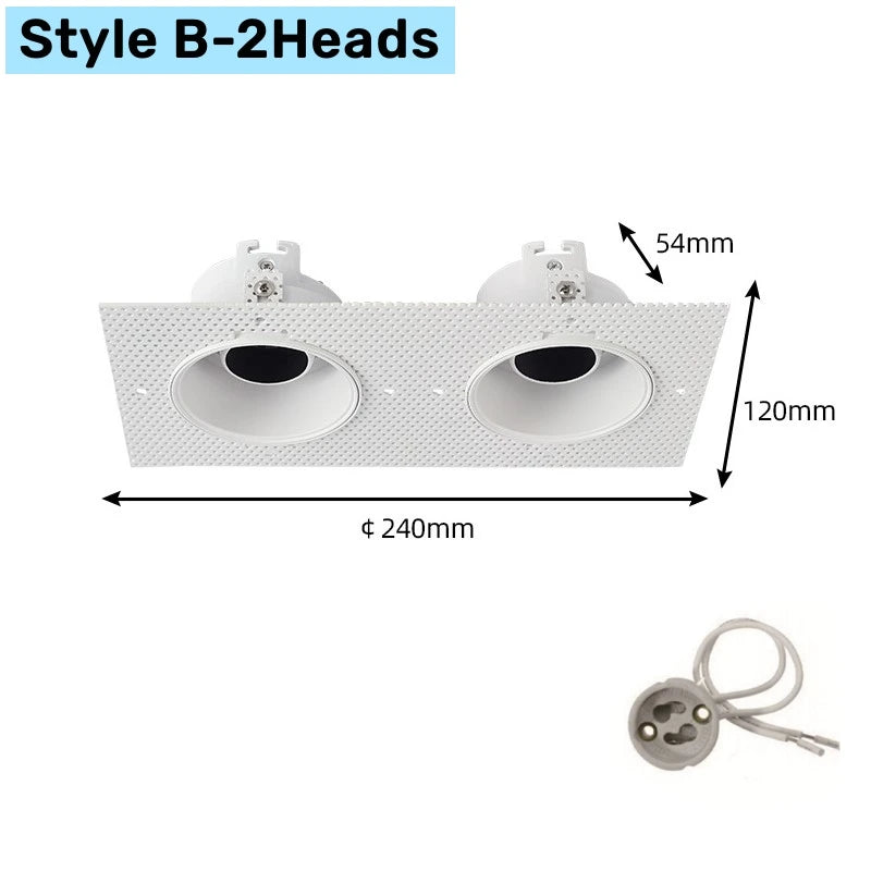Trimless Square LED Downlight Frame Double Head GU10 MR16