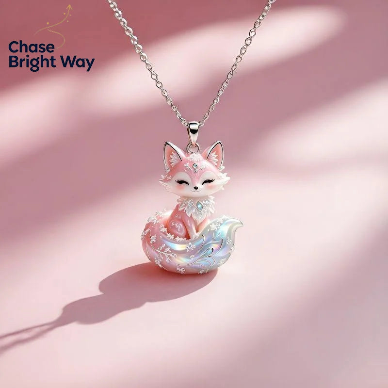 Nine-Tailed Fox Enamel Pendant Necklace | Chinese Mythology