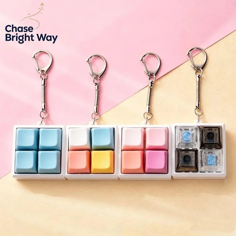 Mini 4-Key Mechanical Keyboard Fidget Keychain | Click Toy