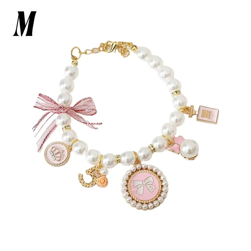 Pet Pearl Collar Bow Pendant – Princess Necklace Cats & Dogs