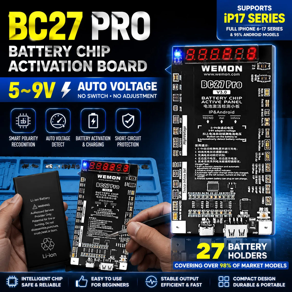 WEMON BC27 Pro V3.0 Battery Activation Tester – Phone Repair Tool
