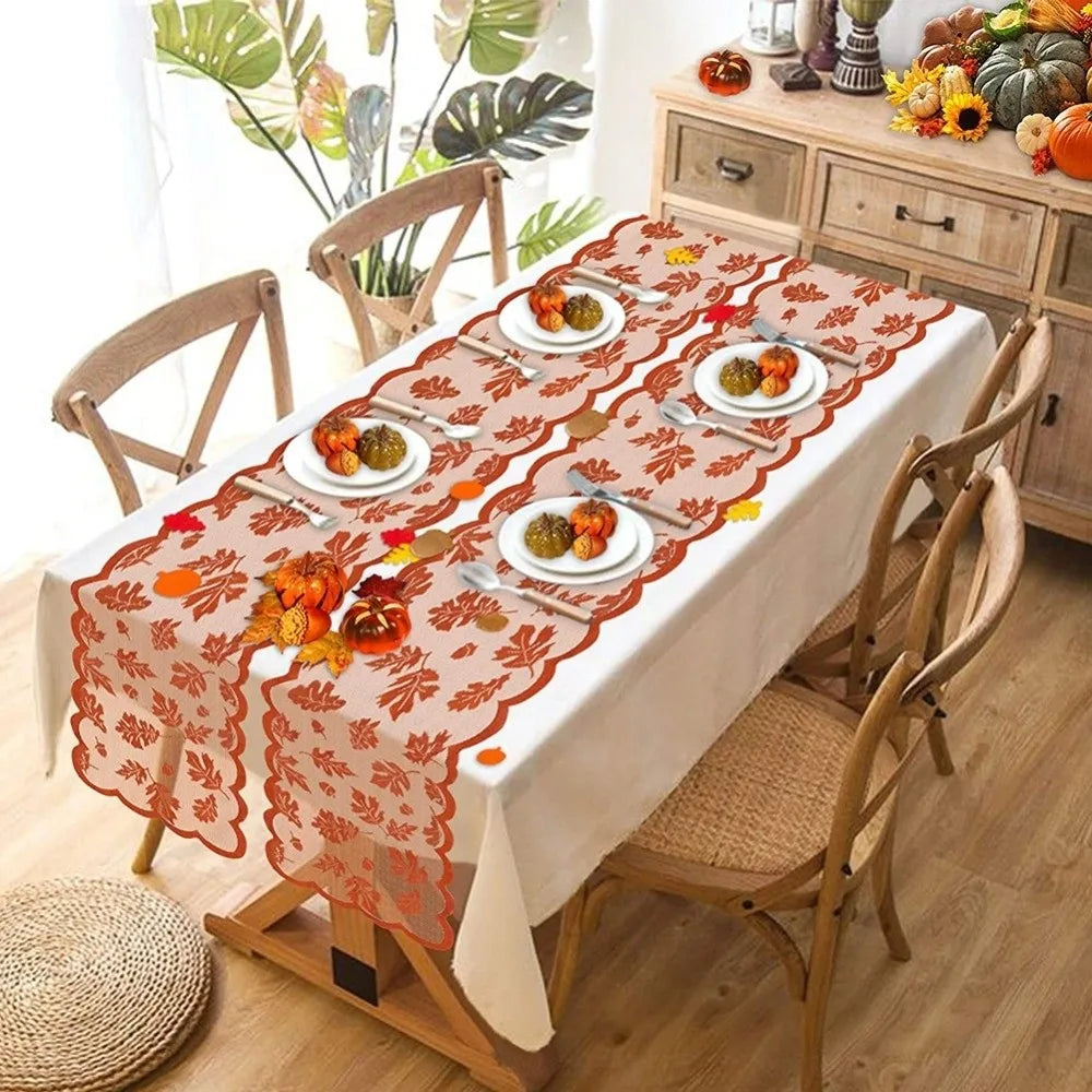 Thanksgiving Table Runner – Maple Leaf Lace Design 13x72 in