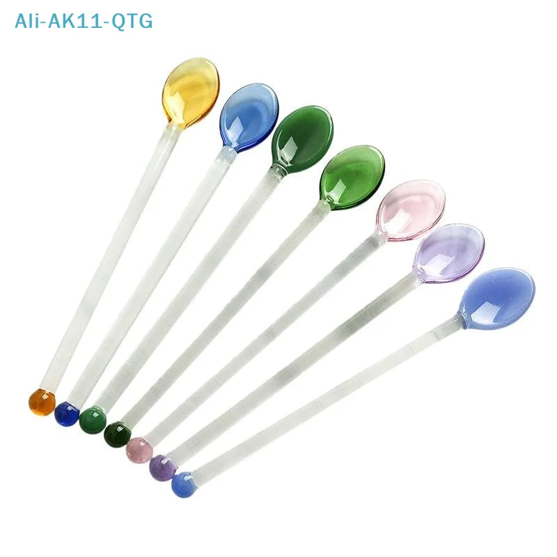 Colorful Glass Stirring Spoons – Long Handle, Heat Resistant