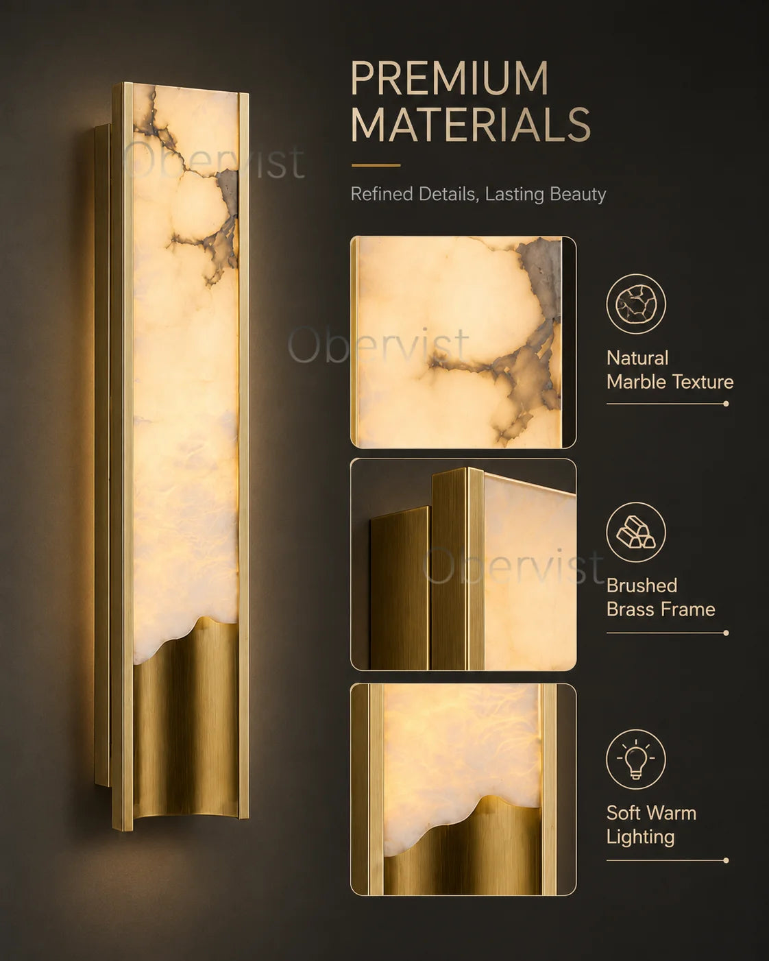 Slim Marble LED Wall Sconce – Vertical Ambient Wall Light