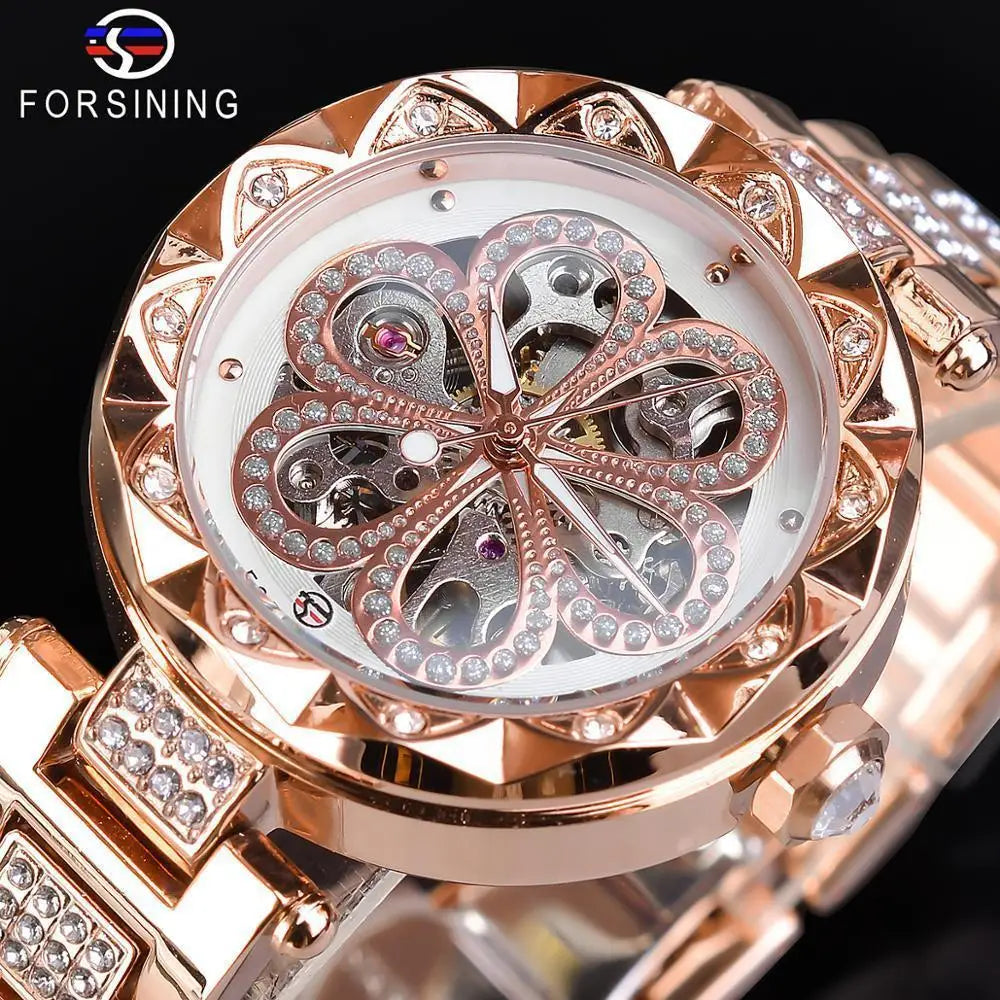 Women's Automatic Mechanical Watch – Hollow Dial Steel Band