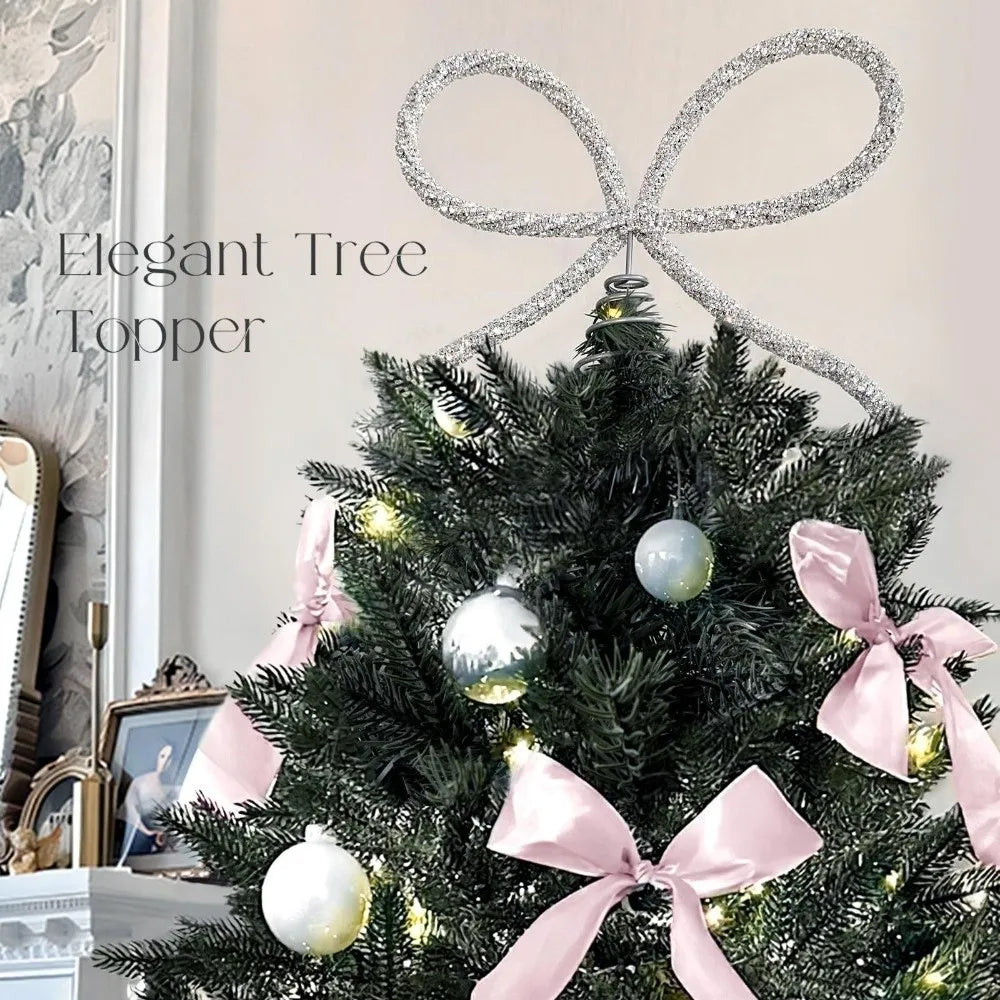 Rhinestone Bow Christmas Tree Topper – Gold & Silver Metal