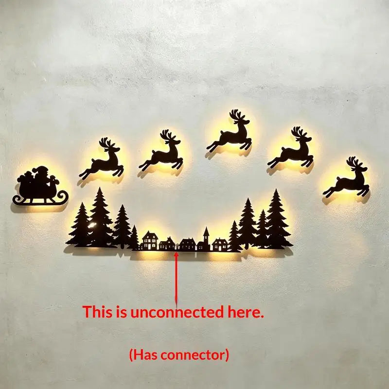 Lighted Santa Sleigh Reindeer Christmas Wall Décor Remote Set