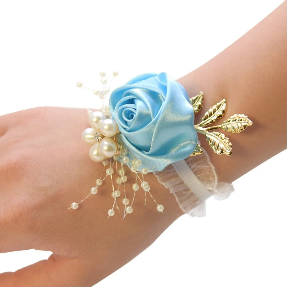 Wrist Corsage Flower Bracelet – Silk Rose Bridesmaid Wedding
