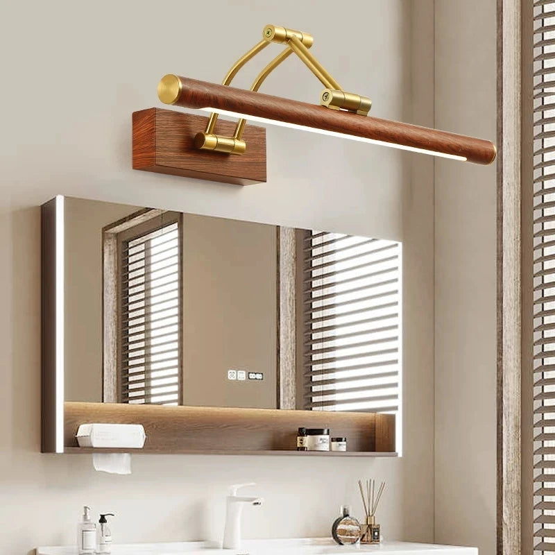 Retro LED Wall Lamp Walnut Wood Grain Foldable Arm Vanity Light