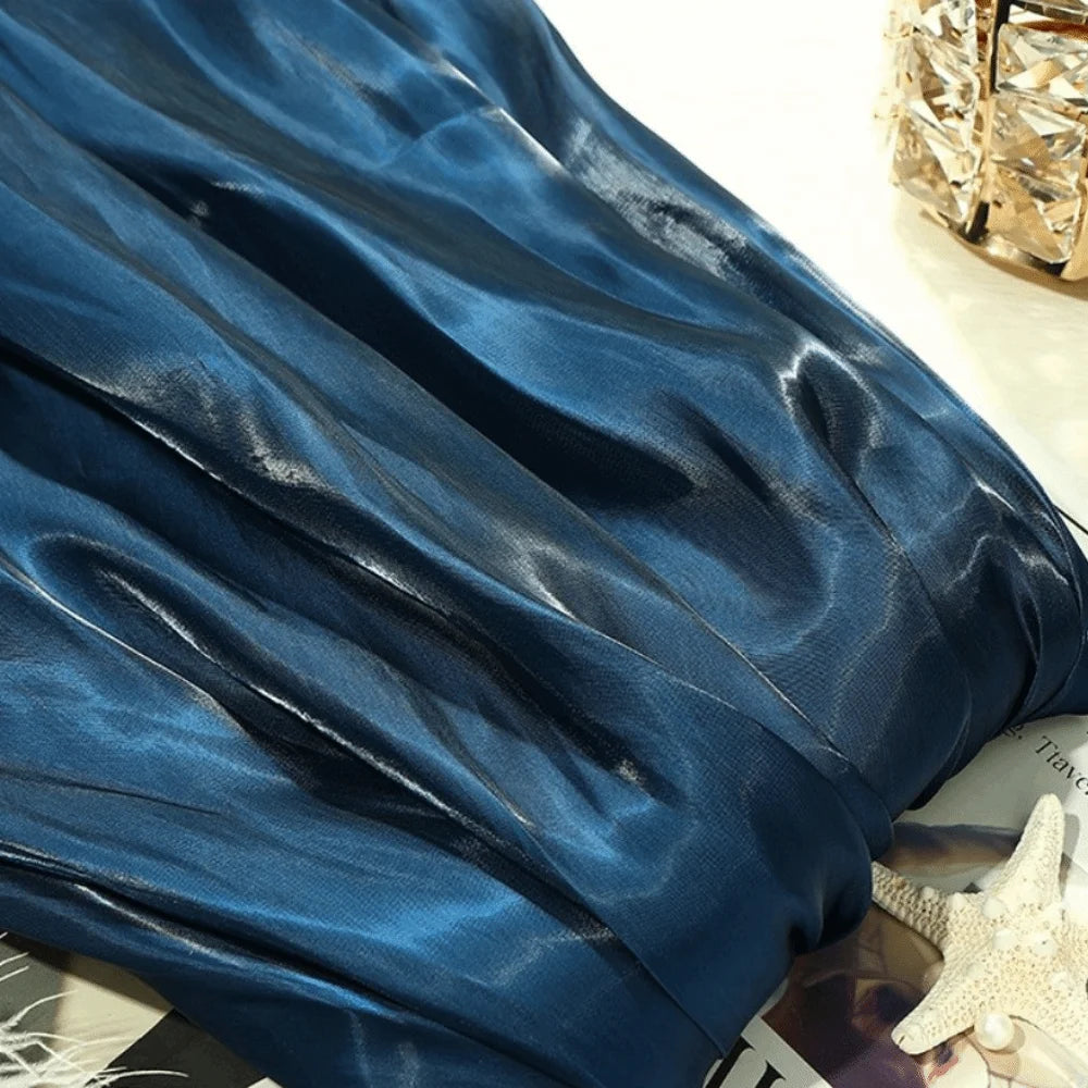 Reflective Liquid Satin Fabric – Metallic Water Gloss Texture