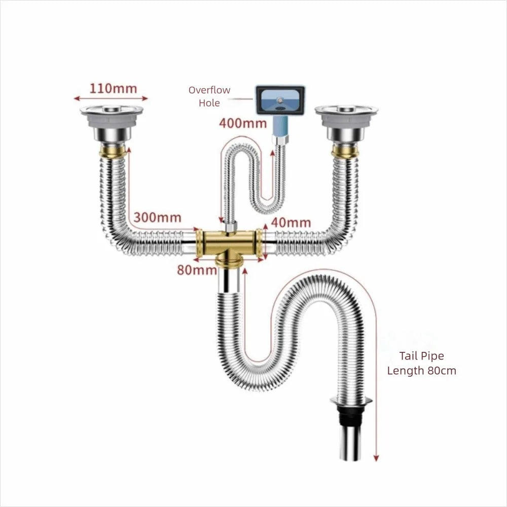 Stainless Steel Sink Drain Pipe Set | Single & Double Bowl