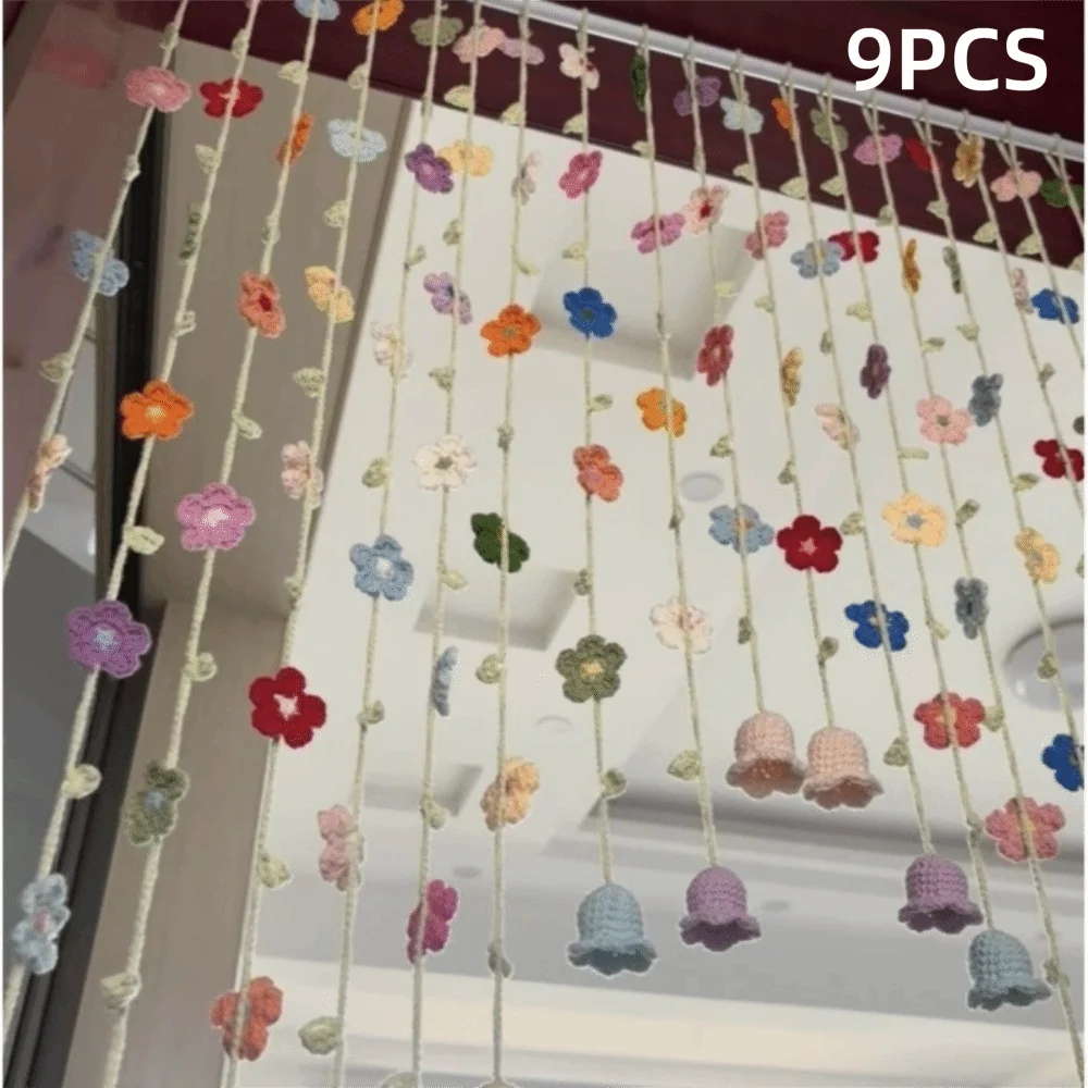 9-Piece Crochet Floral Door Curtain – Colorful Hanging Room Décor