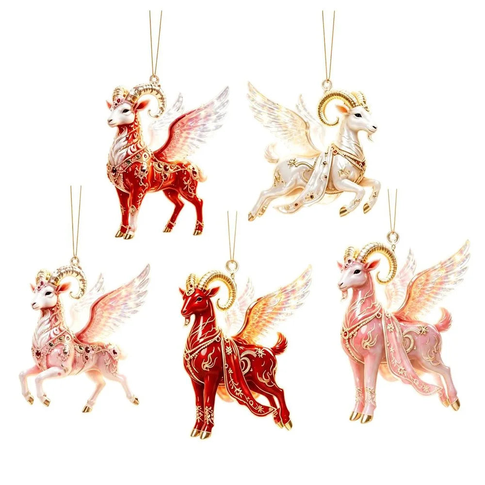 Rhinestone Acrylic Goat Hanging Ornaments – Zodiac Set 4–7 Pcs