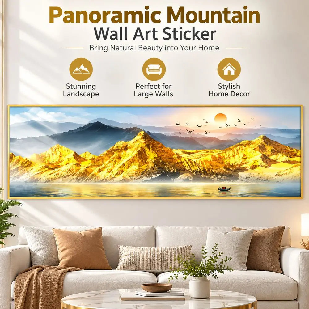 Panoramic Mountain Landscape Wall Sticker | Golden Sunrise Art