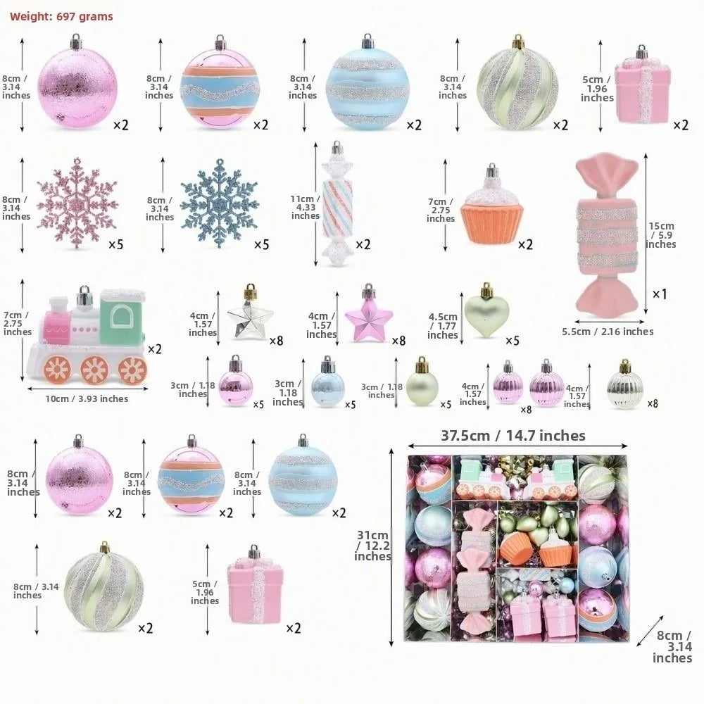 Macaron Christmas Ornament Set – Shatterproof Pastel Baubles