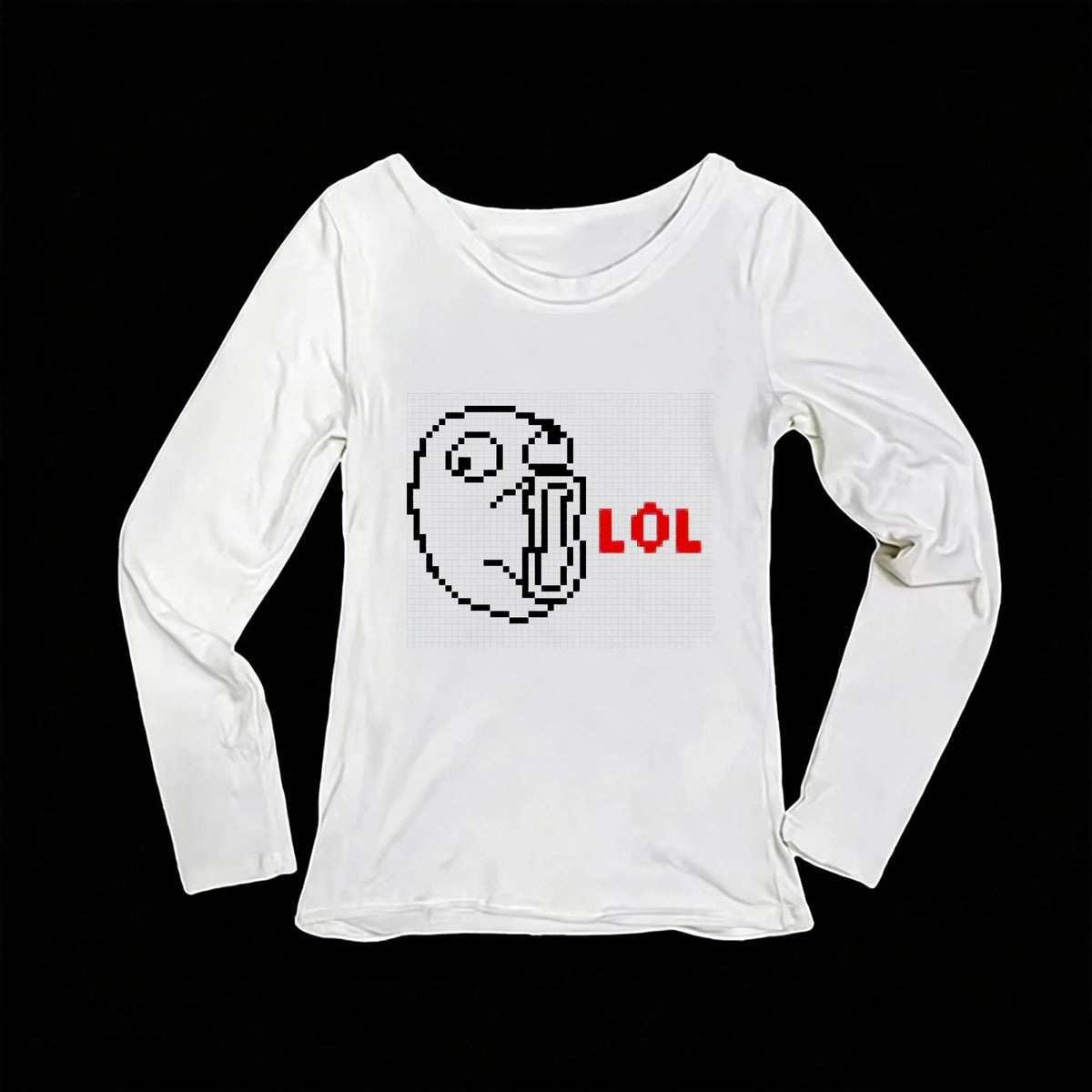 Women's Y2K Pixel Meme Long Sleeve Slim Fit Tee | Graphic Top