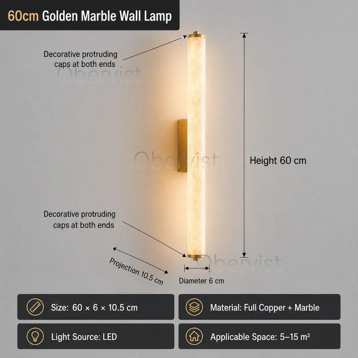 Snowflake Marble LED Wall Sconce | Copper Accent Light