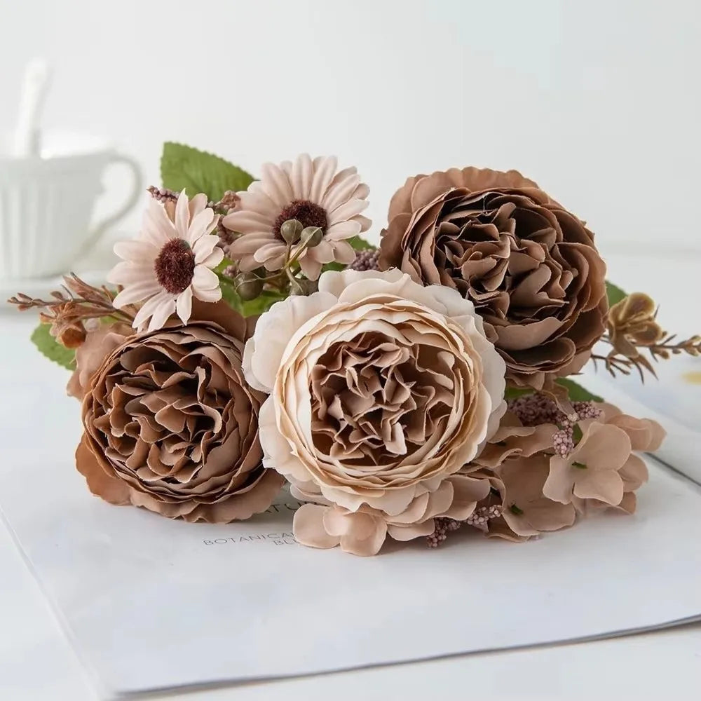 Silk Persian Peony Artificial Bouquet – 5 Heads Fake Flowers
