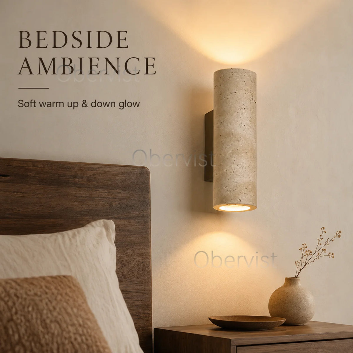 Yellow Travertine Wall Sconce – Vintage Wood Accent Bedside Lamp