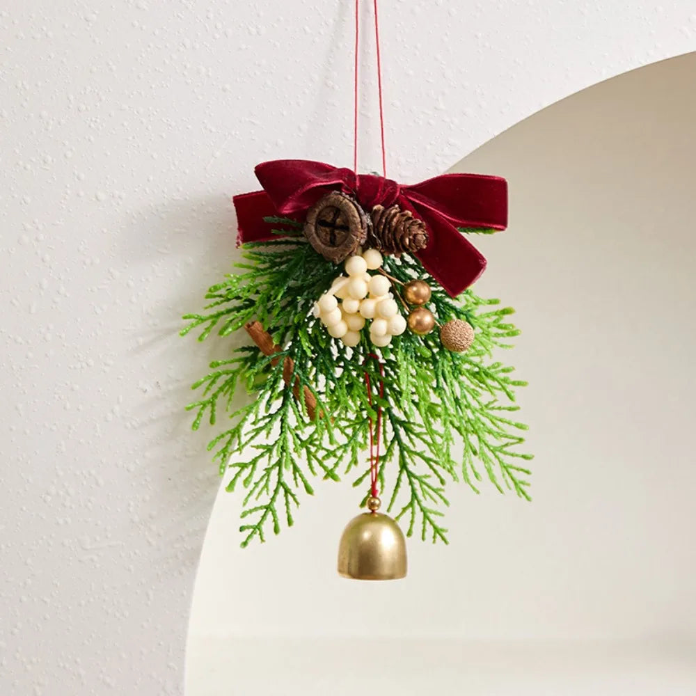 Red Velvet Bow Christmas Bell Ornament | Pine Cone Pendant