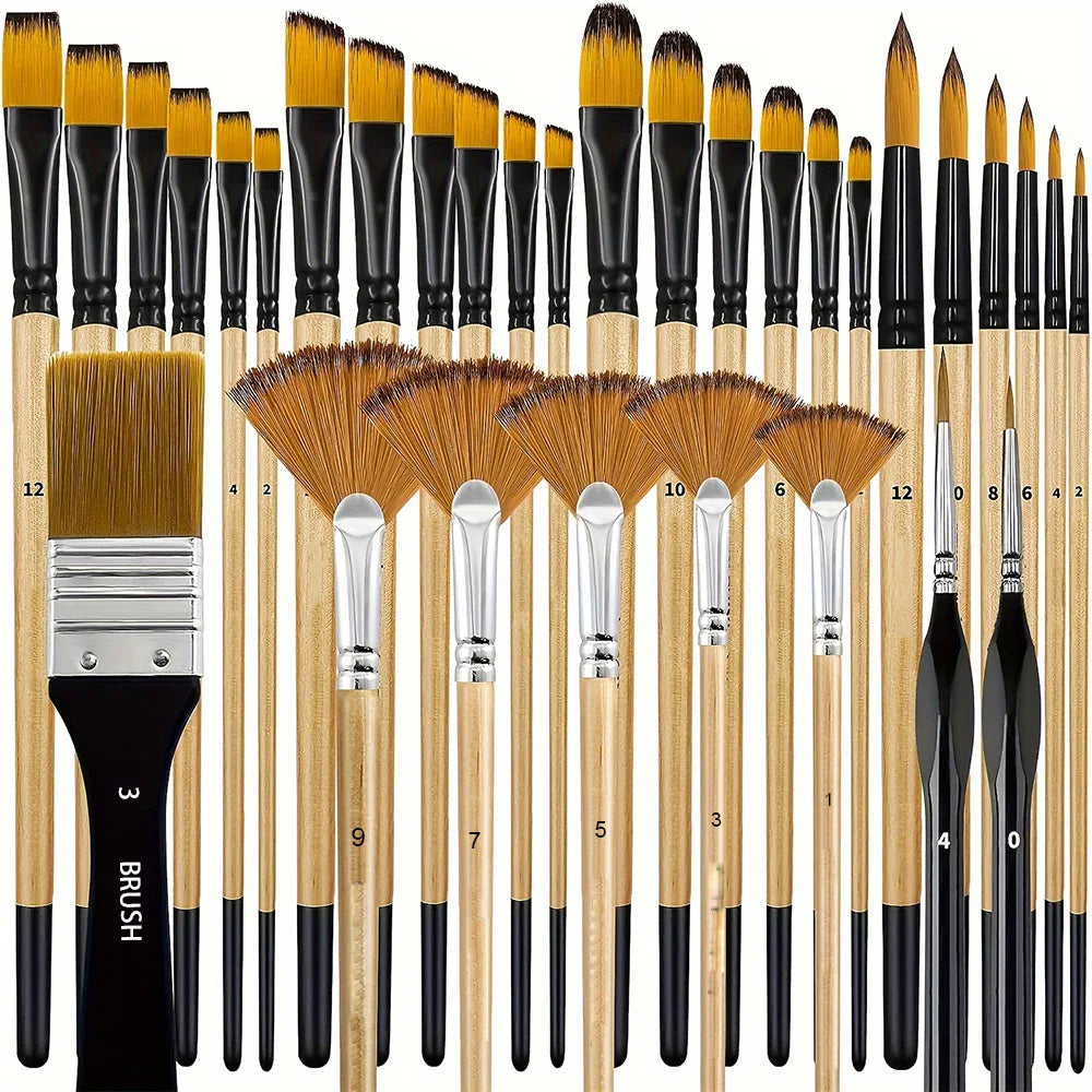 32-Piece Artist Paint Brush Set – Premium Nylon Bristles