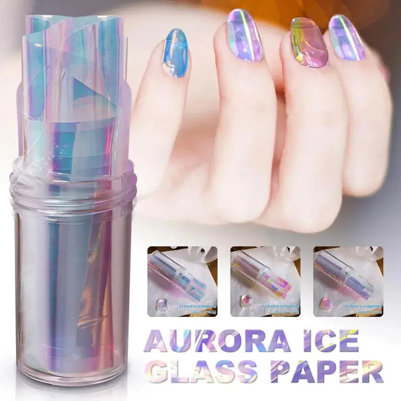 Aurora Ice Cube Cellophane Nail Foil Sticker – Laser Transfer Roll