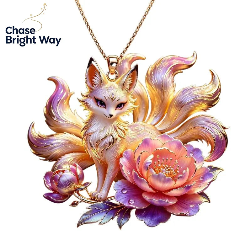 Nine Tailed Fox Enamel Pendant Necklace – Chinese Style Gift