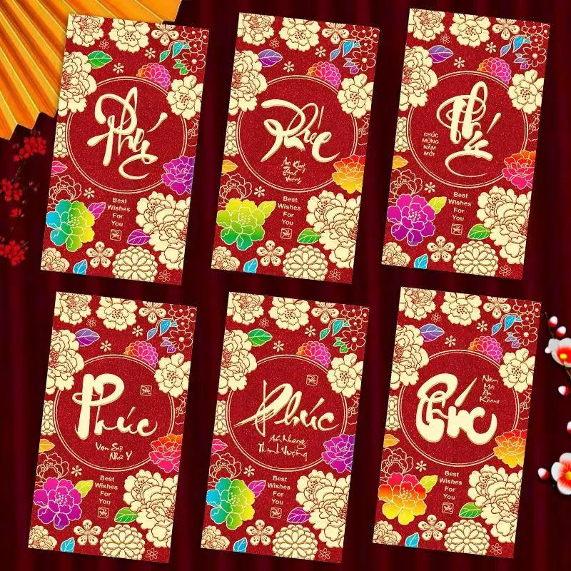6-Pack 2027 Year of Goat Vietnamese Lucky Red Envelopes Lì Xì