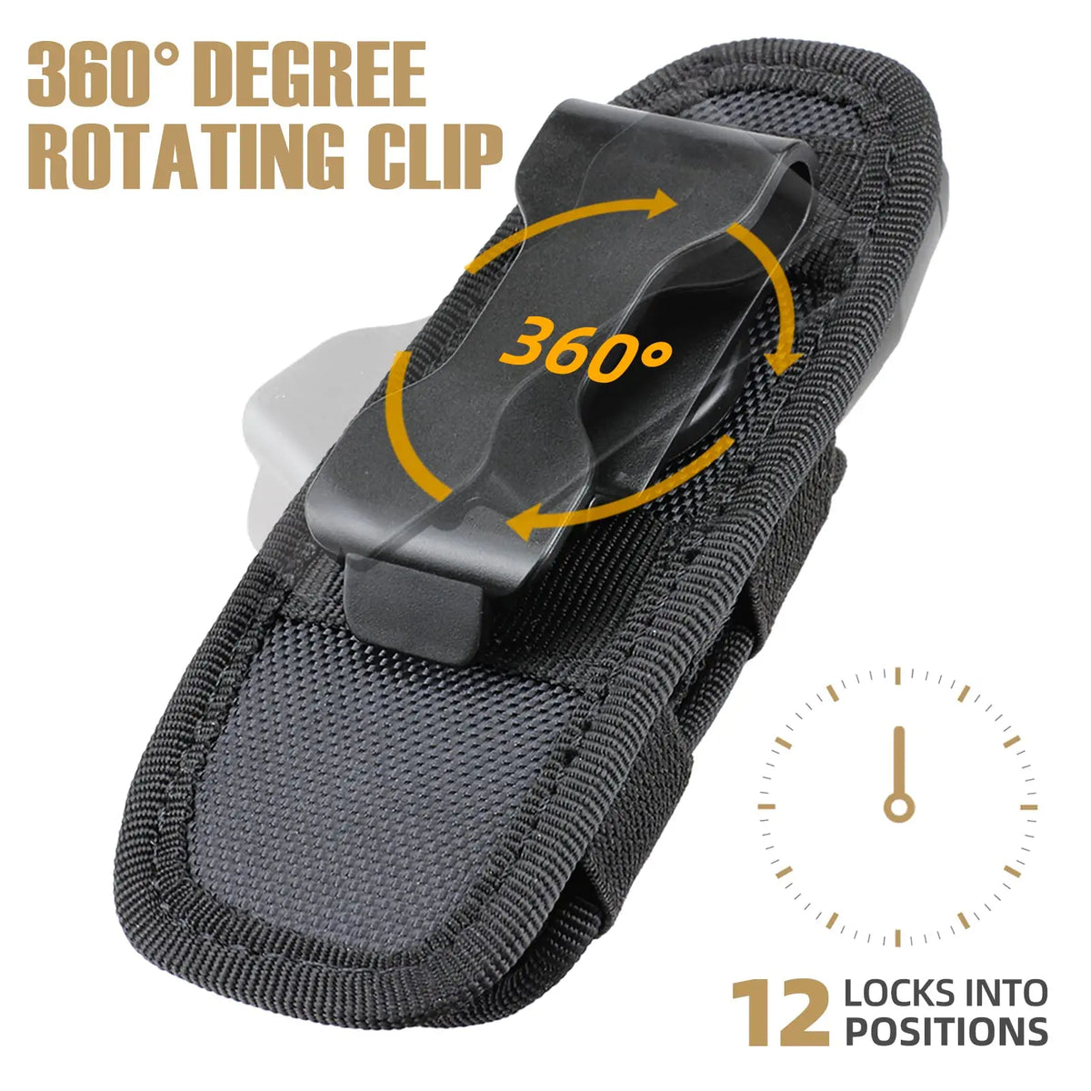 Tactical Flashlight Pouch Holster – 360° Rotatable Belt Clip