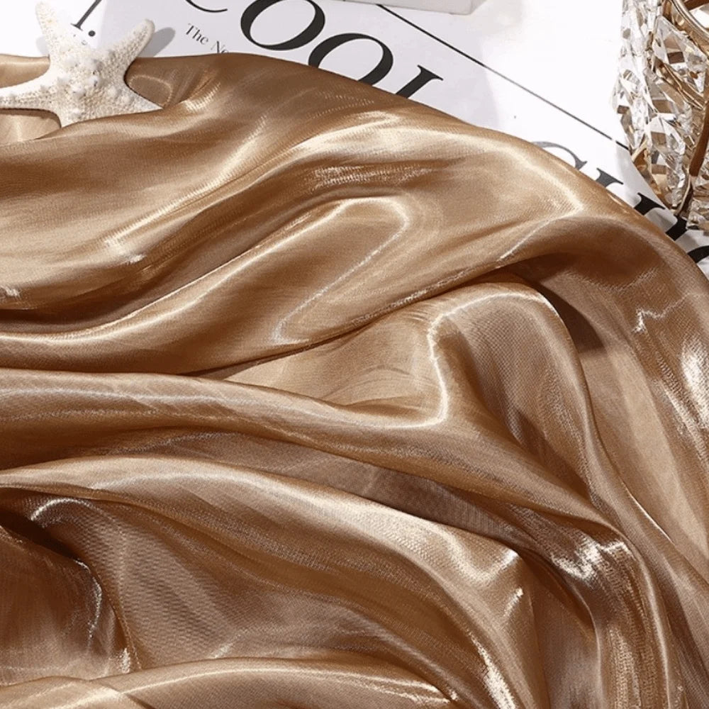 Reflective Liquid Satin Fabric – Metallic Water Gloss Texture