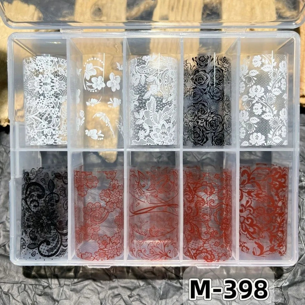 Nail Art Foil Stickers – Lace, Leopard & Stripe Transfers 10pc