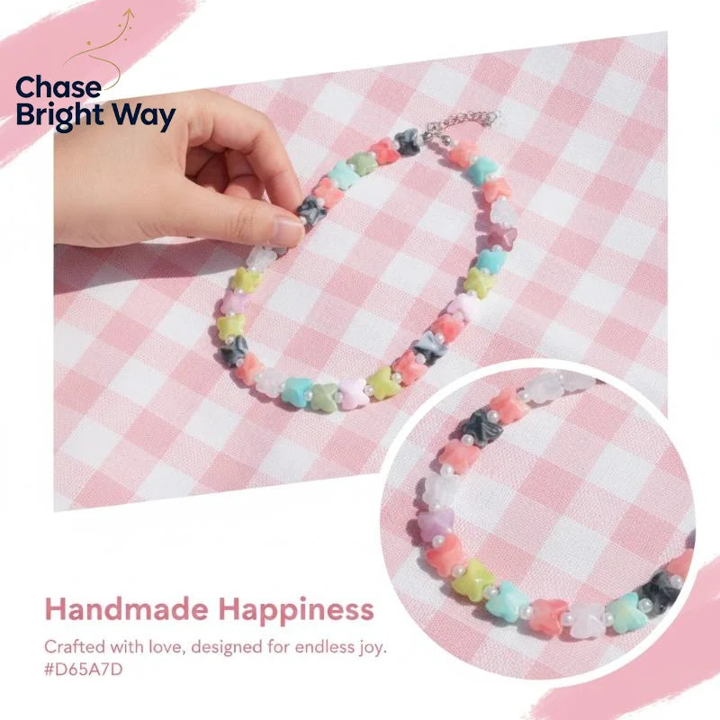 Y2K Heart Beaded Choker Necklace – Colorful Adjustable