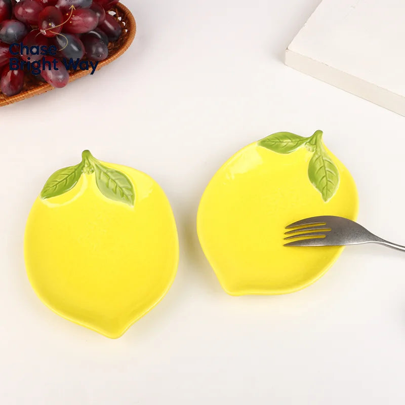 Lemon Shaped Ceramic Snack Plate – Cute Fruit Dish | 6.1"