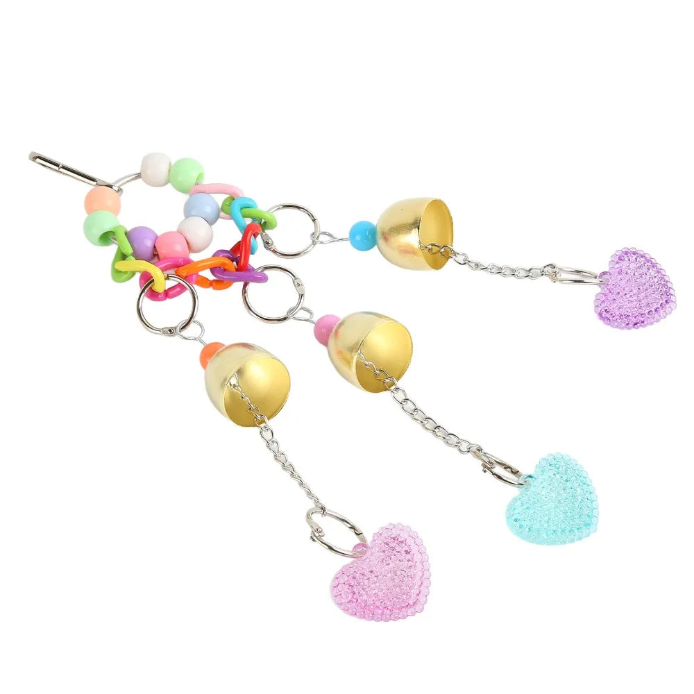 Colorful Bird Bell Chew Toy – Acrylic & Copper Cage Swing