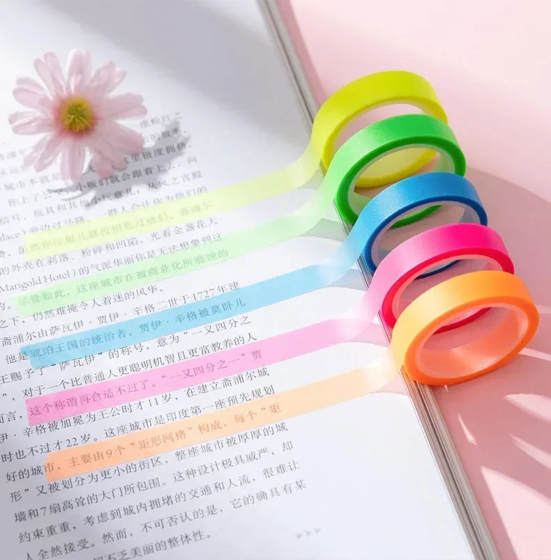 Transparent Fluorescent Index Tabs – 5 Colors Highlighter Tape