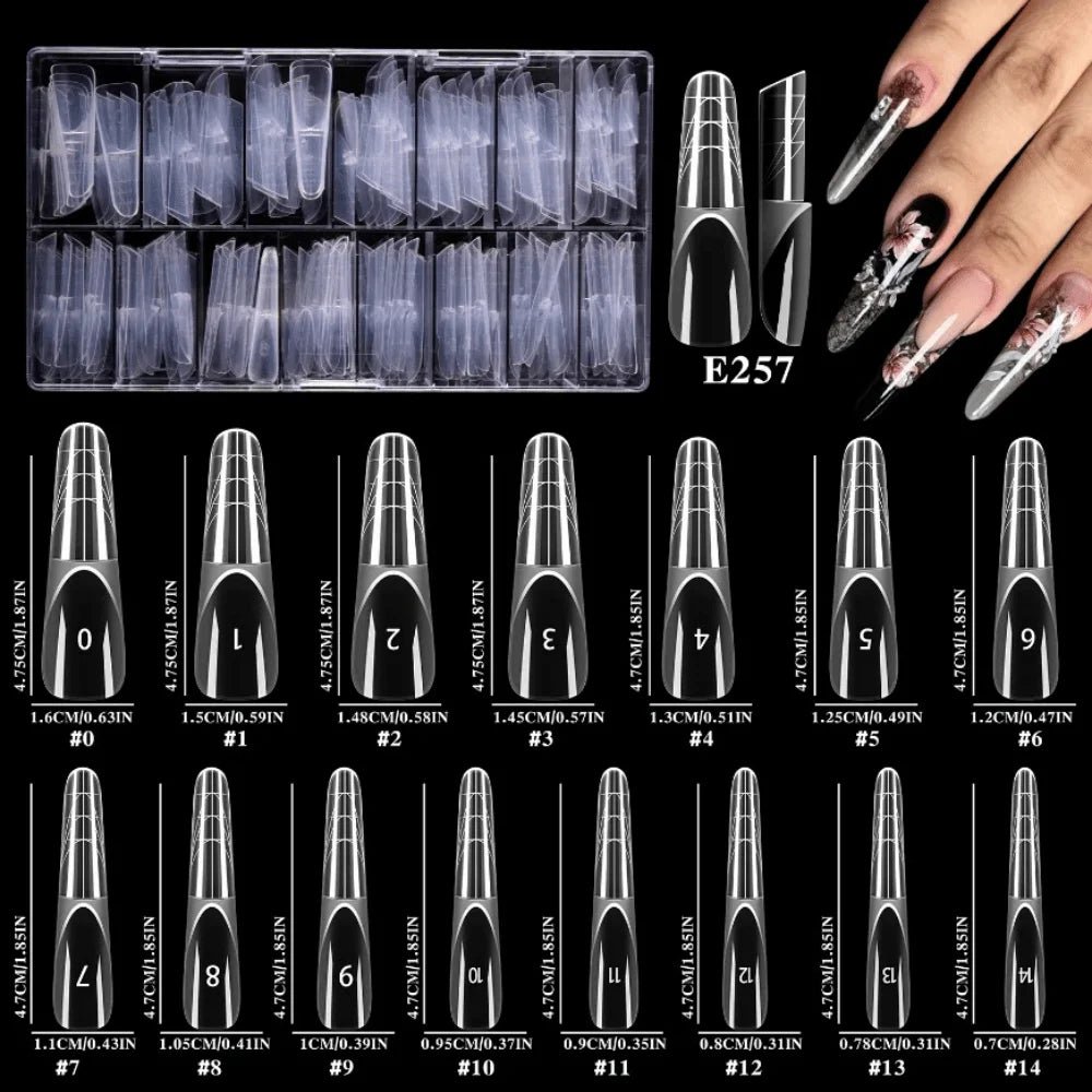 150-Pc Transparent False Nail Forms – 15 Sizes French Builder