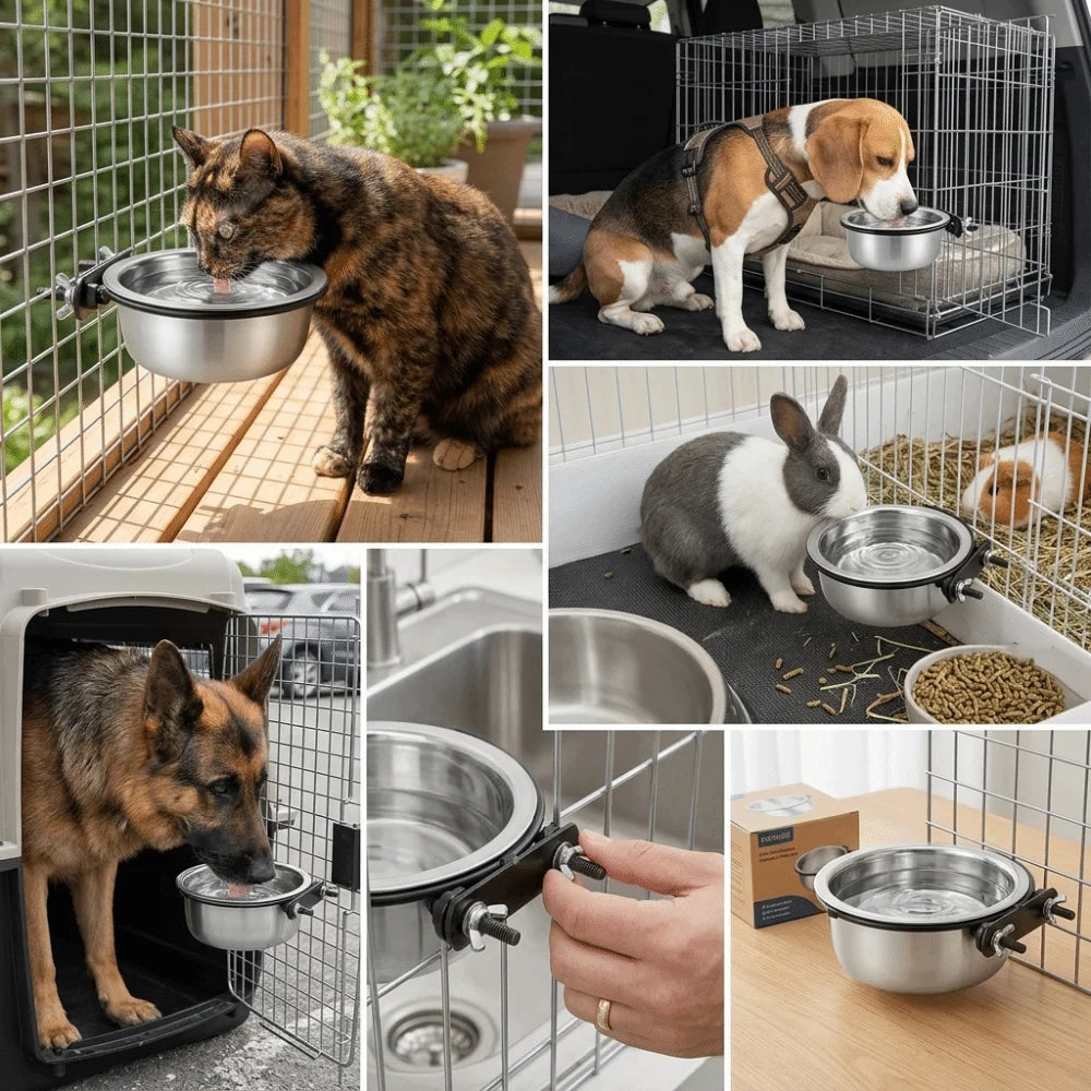 Stainless Steel Pet Hanging Bowl – Crate Mount M/L/XL