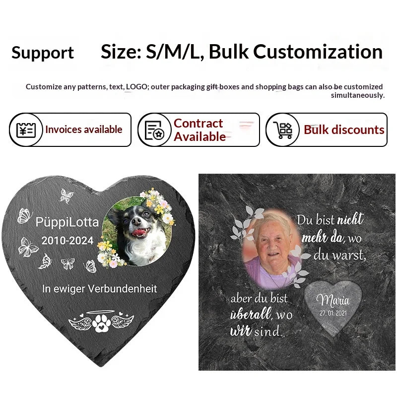 Custom Engraved Heart Stone Pet Memorial Rock | Garden Decor