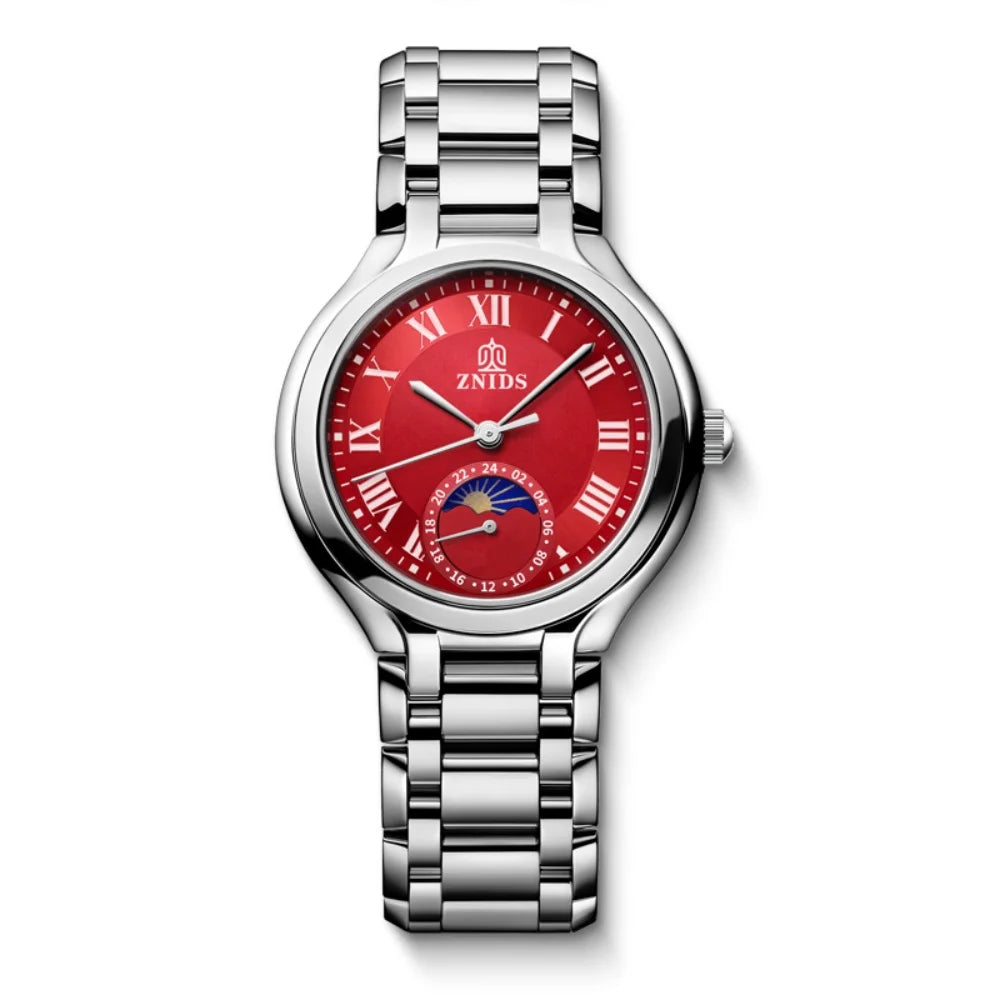 Women's Quartz Watch – Moon Phase Roman Numeral Steel Band