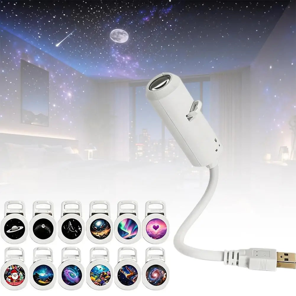 USB Galaxy Star Projector – Interchangeable Film Discs Night Light