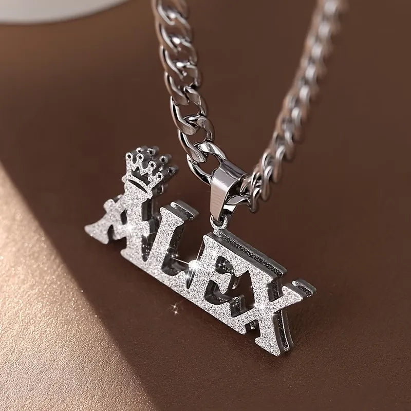 Custom Name Crown Nameplate Necklace | 304 Stainless Steel