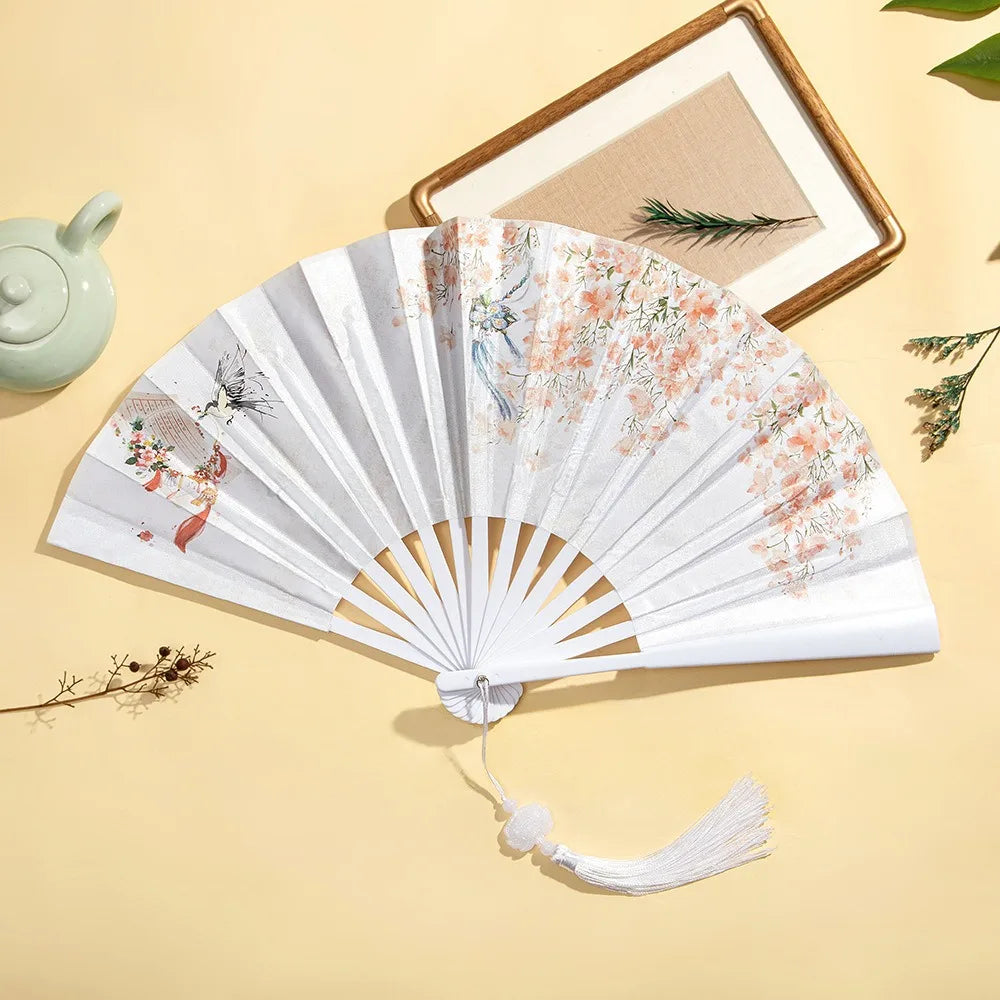 Silk & Bamboo Vintage Folding Hand Fan – Colorful Tassel