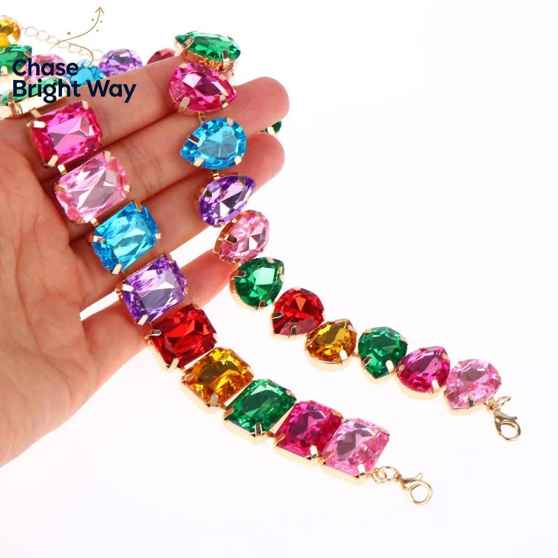 Vintage Rhinestone Crystal Choker Necklace – Colorful Heart