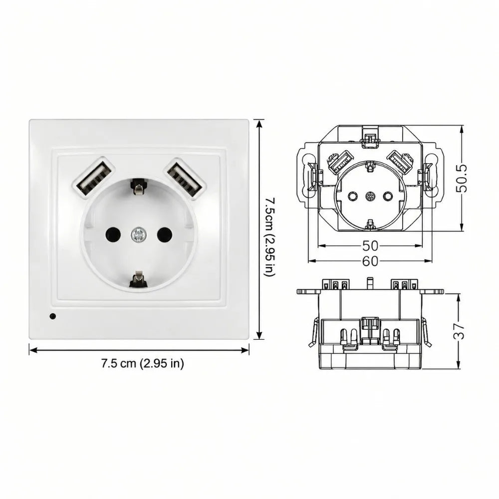 EU Schuko Wall Socket with Dual USB Ports – 5V 2A Charger