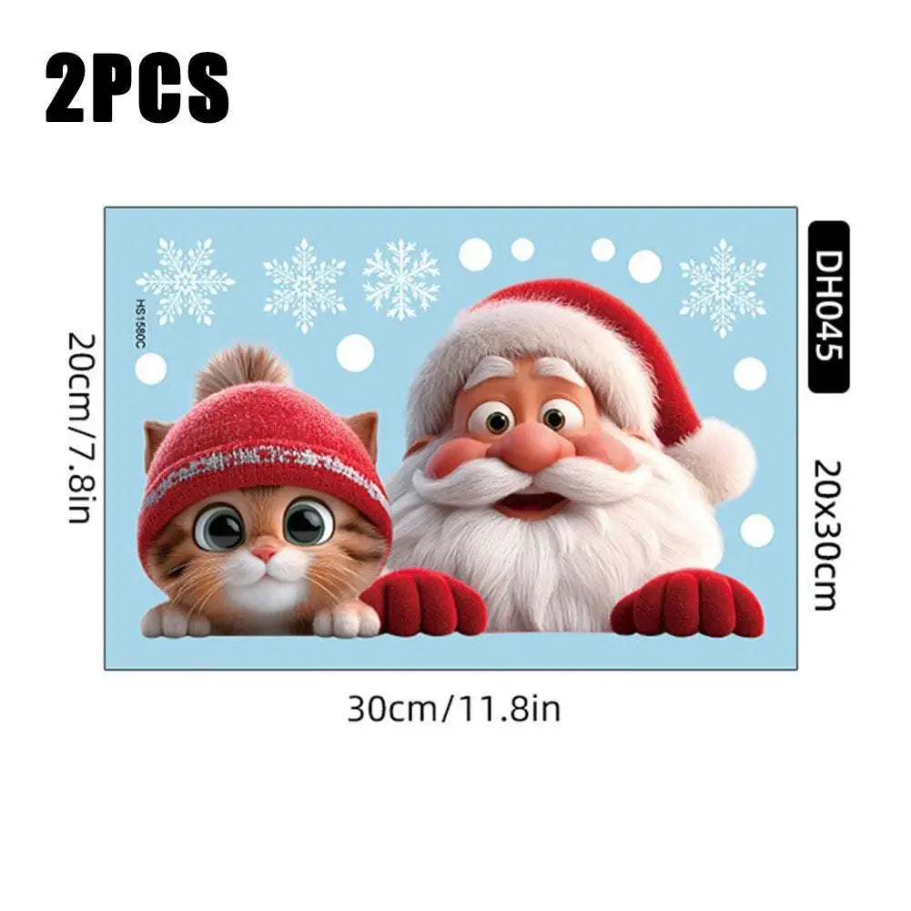 Christmas Window Clings 2-Pack – Santa Snowflake PVC Decals